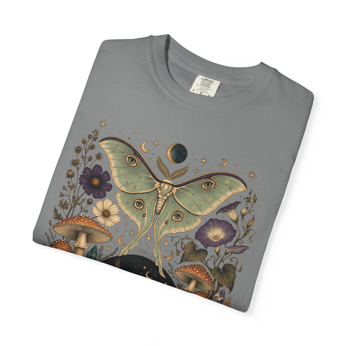 Celestial Black Cat T-Shirt – Witchy Moth & Mushroom Cat Lover Tee