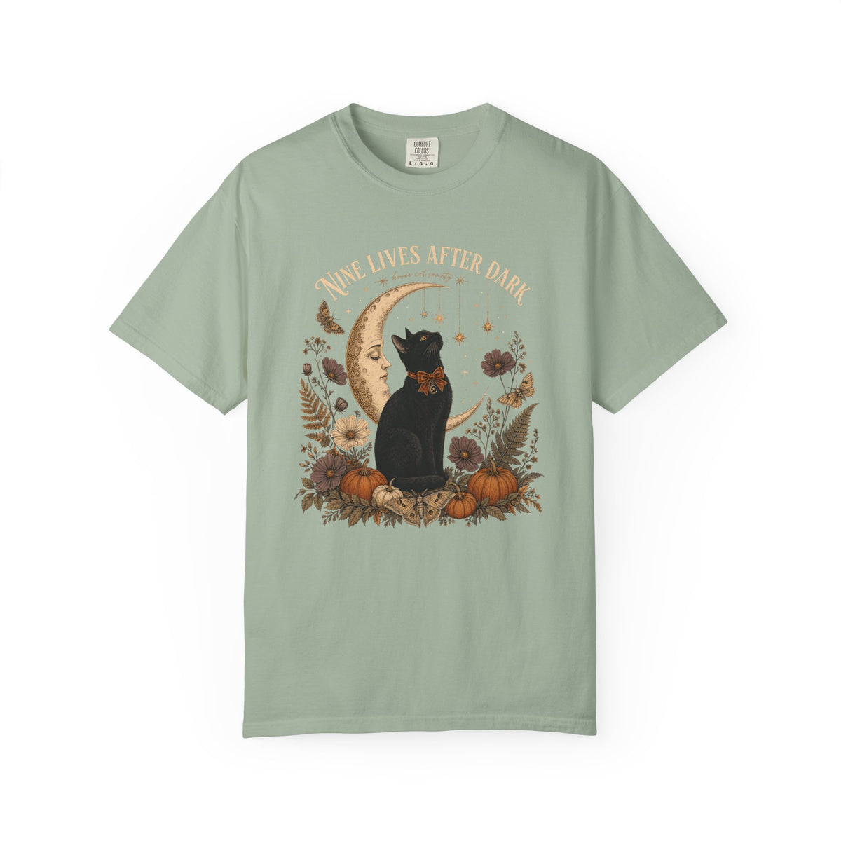 Nine Lives After Dark T-Shirt – Black Cat Celestial Moon Graphic Tee