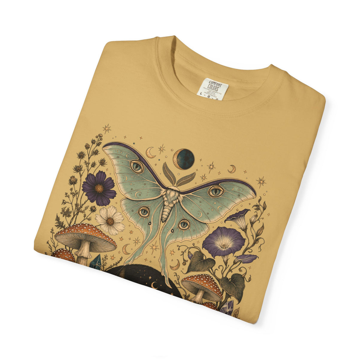 Celestial Black Cat T-Shirt – Witchy Moth & Mushroom Cat Lover Tee
