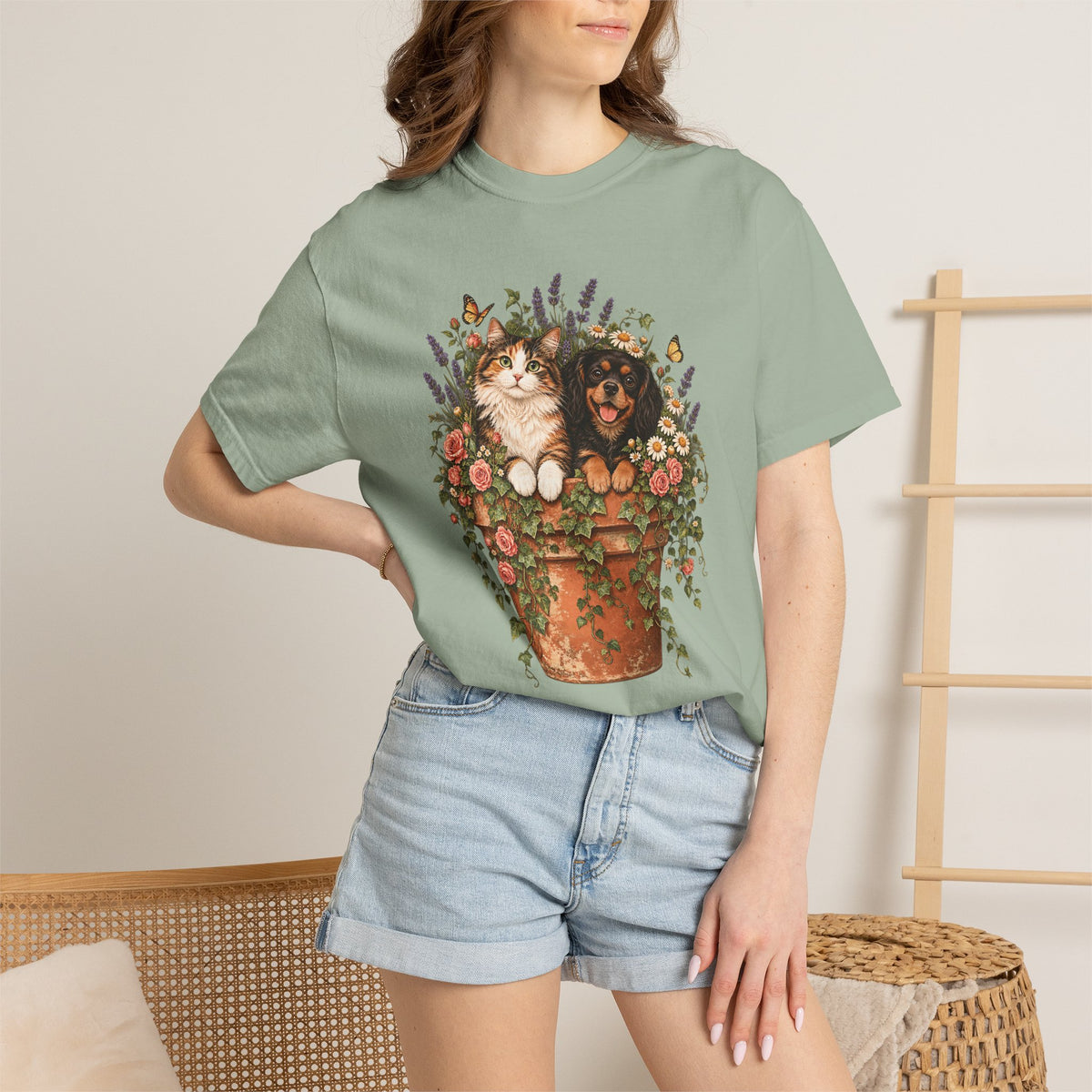 Cottage Garden Dog & Cat T-Shirt – Floral Pet Lover Tee
