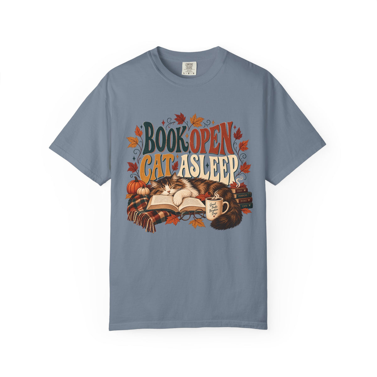Book Open Cat Asleep T-Shirt – Cozy Cat Lover & Reader Tee