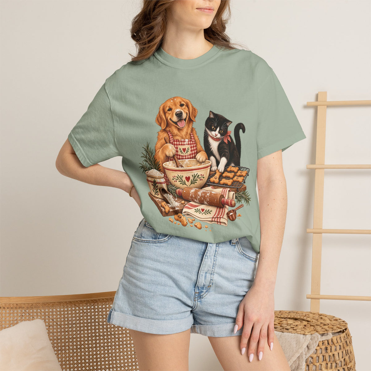 Dog & Cat Baking T-Shirt – Cozy Country Kitchen Pet Lover Tee