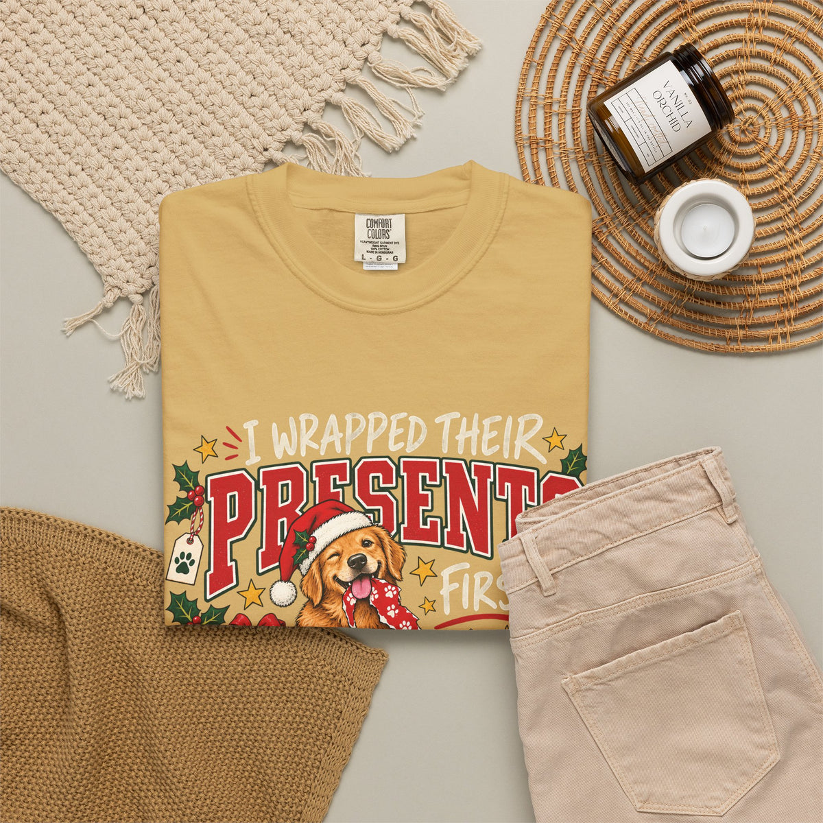 I Wrapped Their Presents First T-Shirt – Funny Christmas Dog Lover Tee
