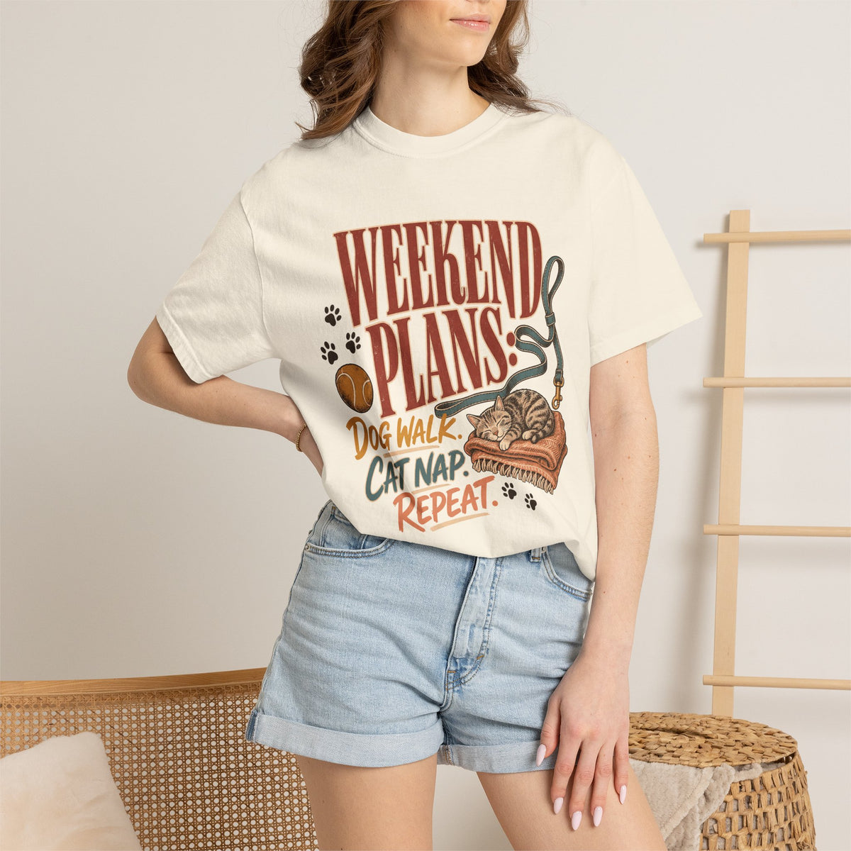 Weekend Plans Dog Walk Cat Nap Repeat T-Shirt – Funny Pet Parent Tee