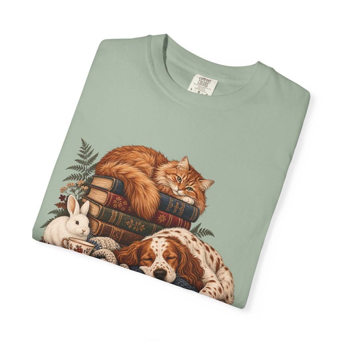 Cozy Reading Pets T-Shirt – Cat, Dog & Bunny Book Lover Tee