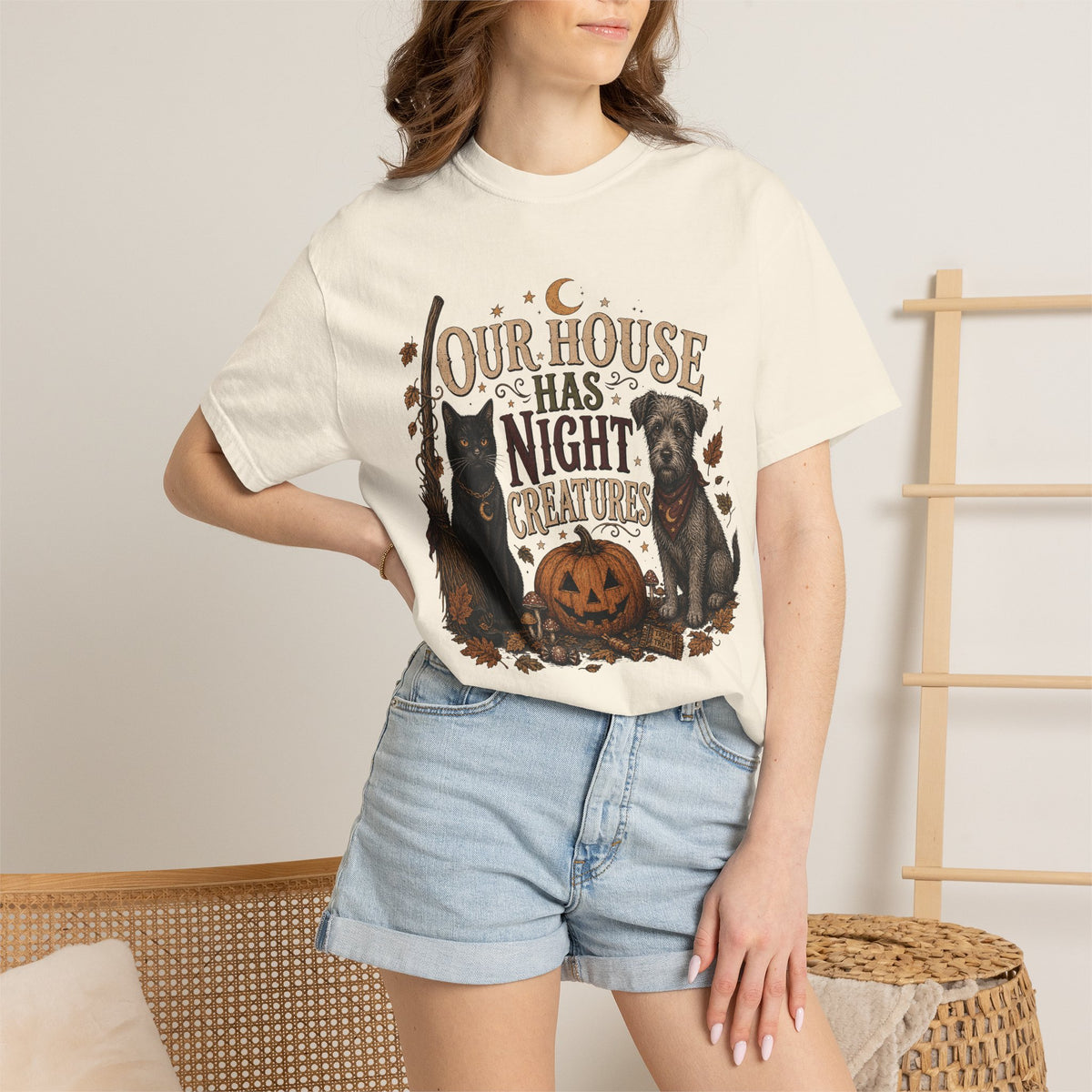 Our House Has Night Creatures T-Shirt – Funny Halloween Dog & Cat Shirt