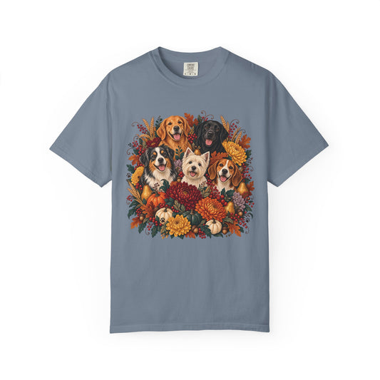Thanksgiving Dog Family T-Shirt – Five Dogs Autumn Floral Tee