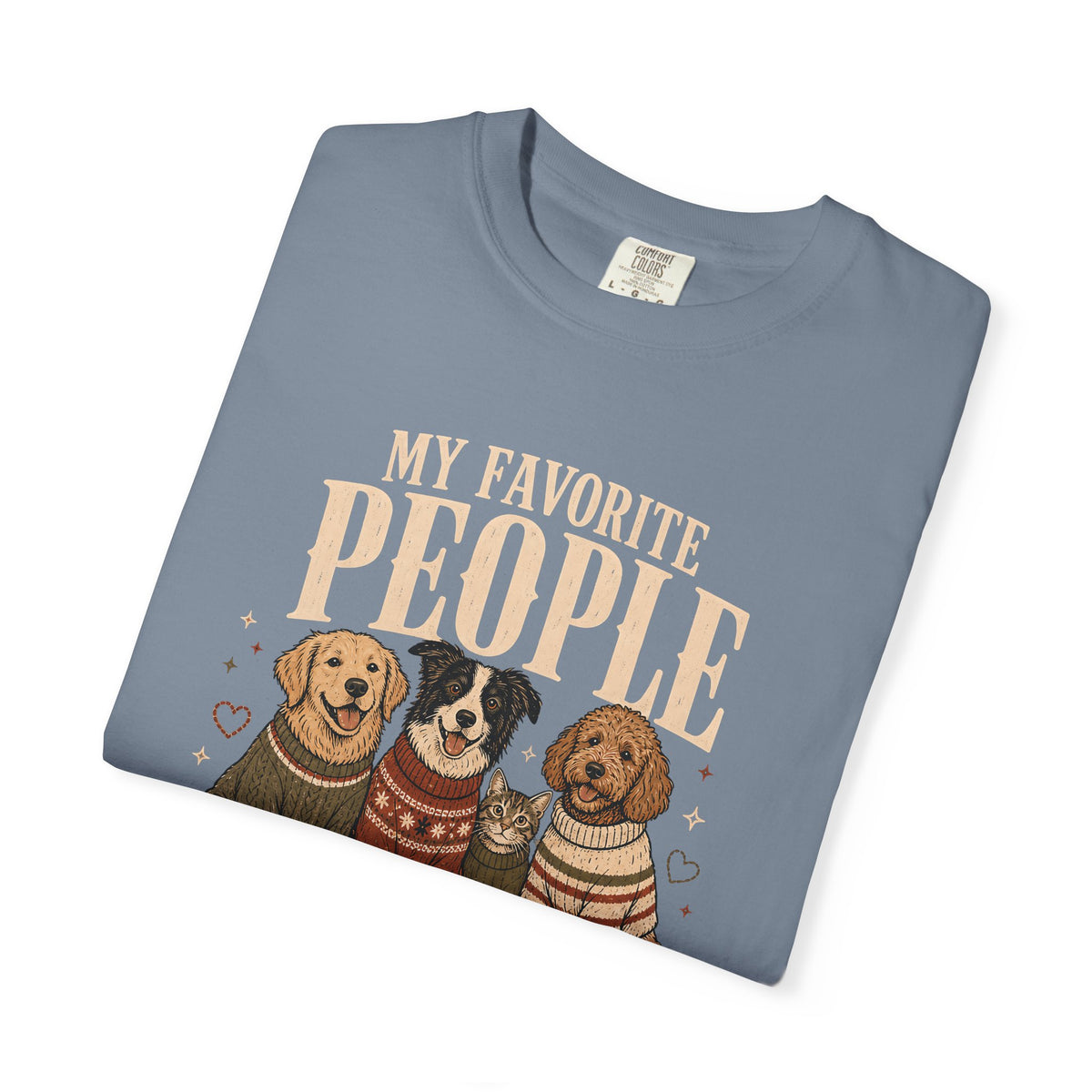 "My Favorite People Have Paws" T-Shirt – Golden Retriever, Border Collie, Cat & Doodle in Sweaters