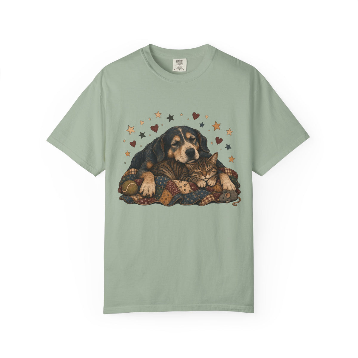 Sleeping Dog and Cat Cuddle T-Shirt – Cozy Pet Best Friends Tee