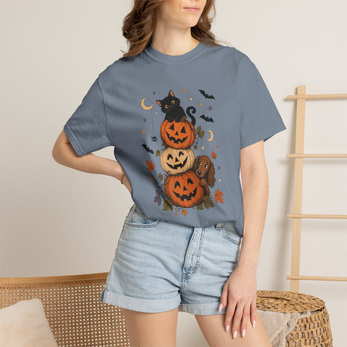 Pumpkin Paws Halloween T-Shirt – Cute Dog & Black Cat Fall Pet Lover Tee