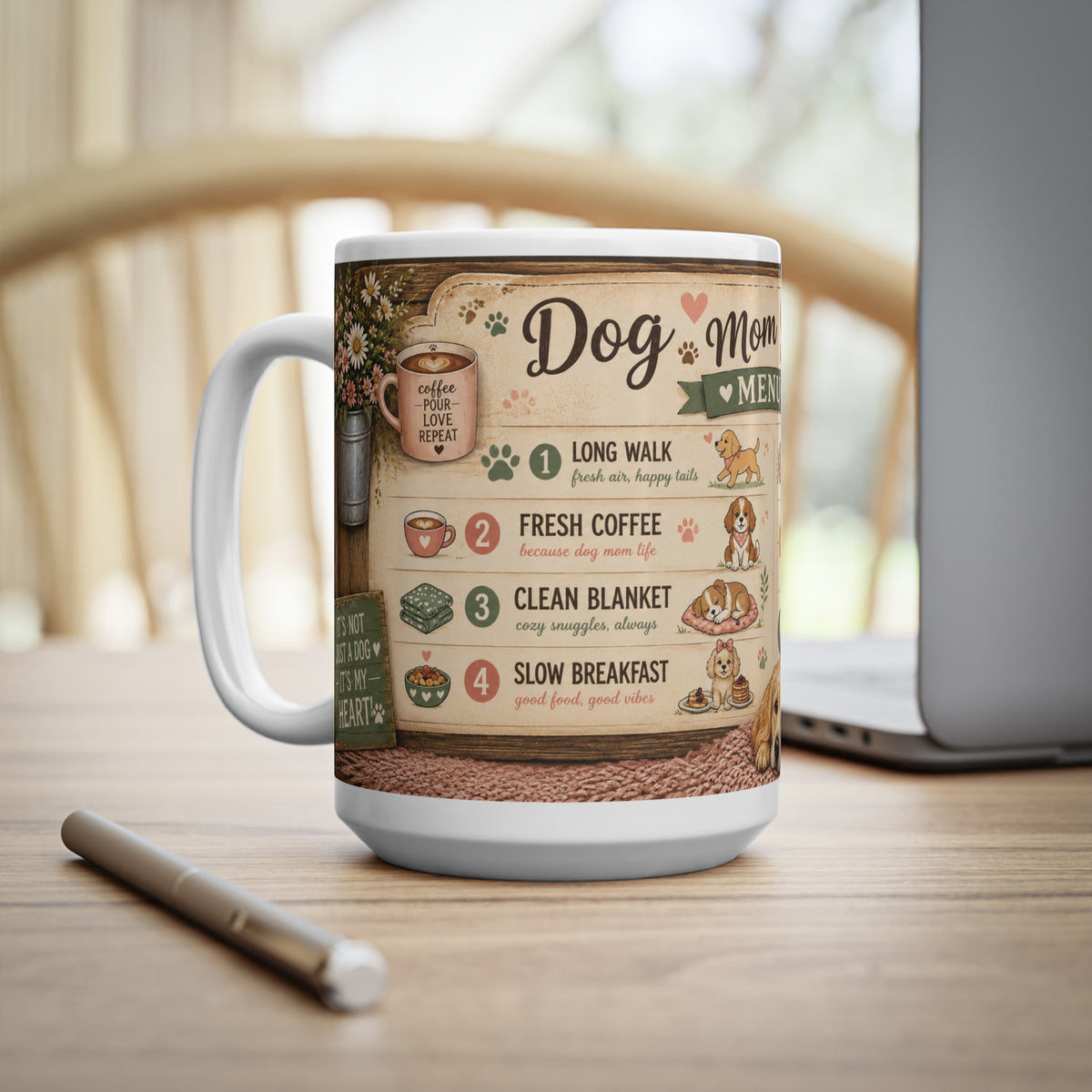 Dog Mom Sunday Menu Mug — Cute Coffee Cup for Dog Lovers (15oz Mug)