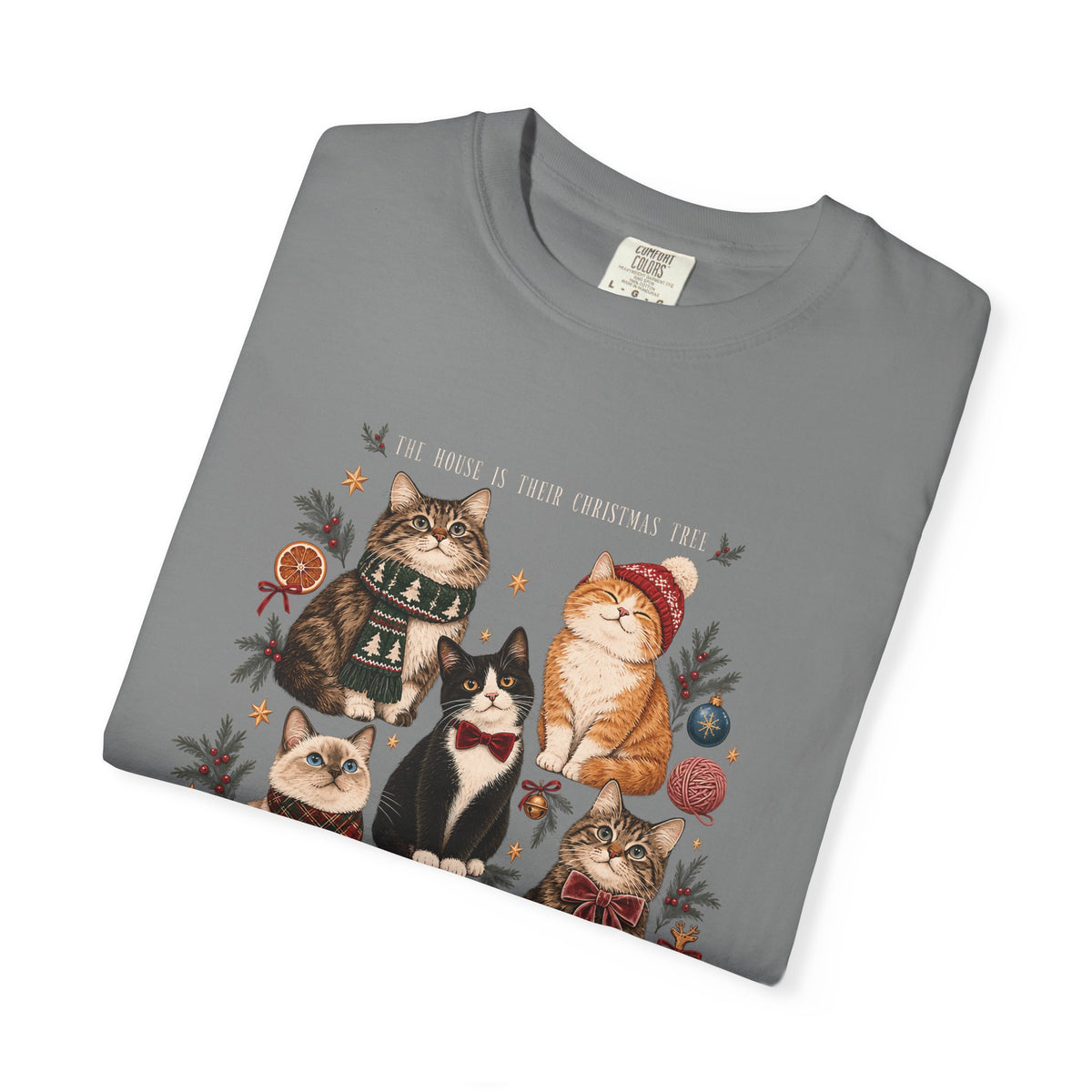 The House Is Their Christmas Tree T-Shirt – Multi-Cat Christmas Tee