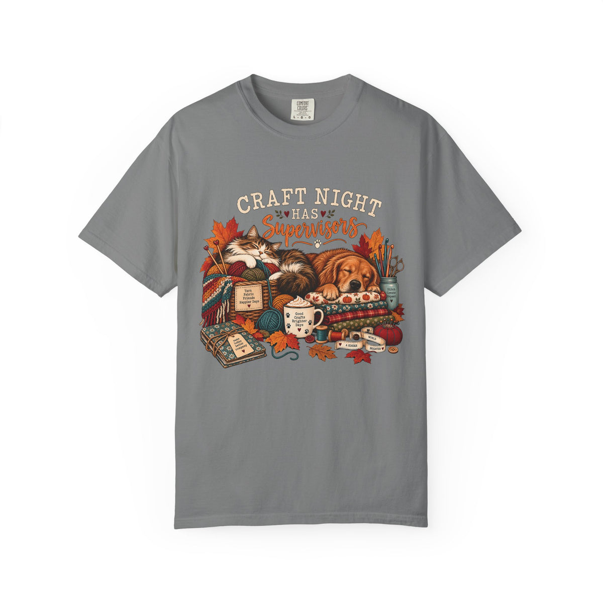 Craft Night Has Supervisors T-Shirt – Funny Dog & Cat Crafter Tee