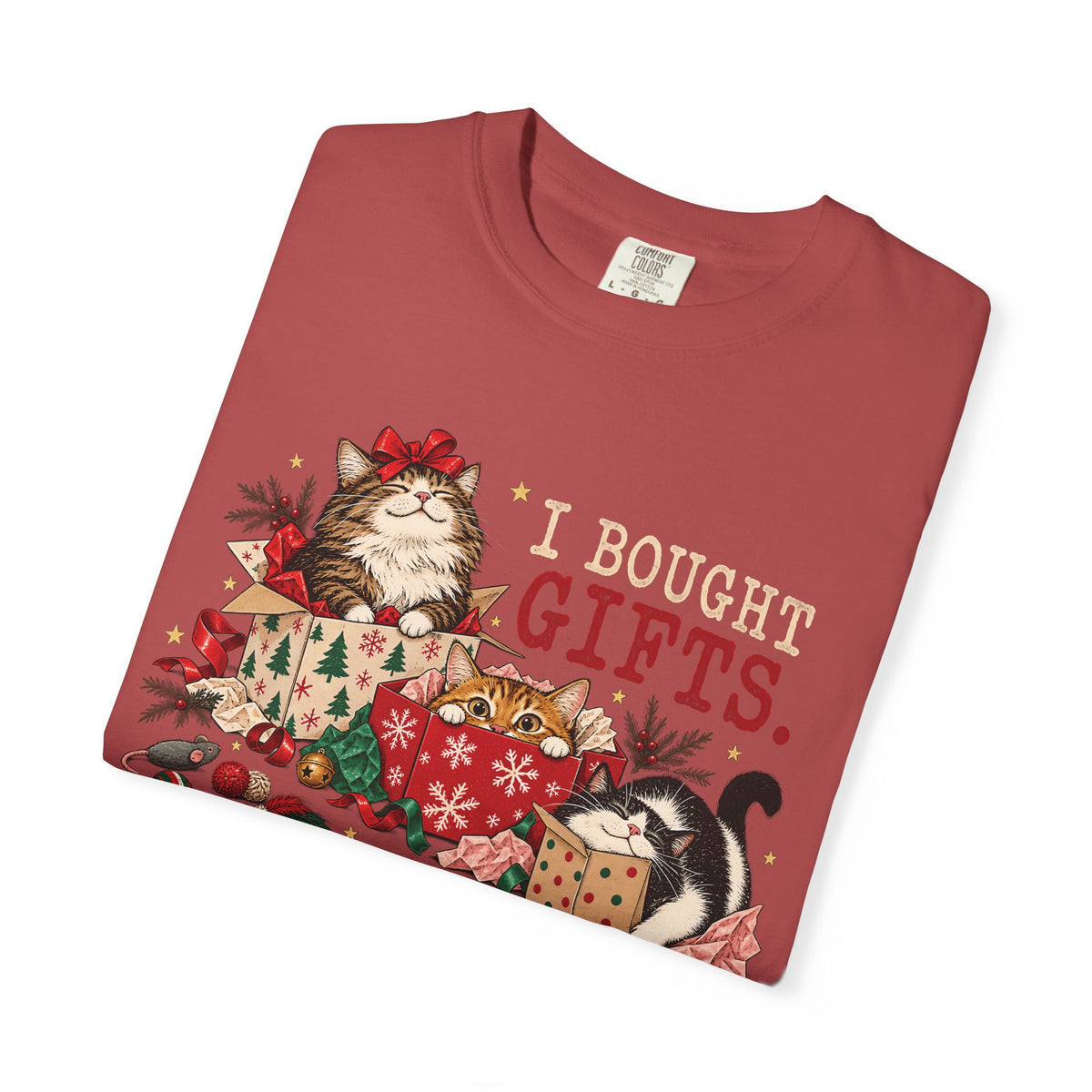 I Bought Gifts The Boxes Won T-Shirt – Funny Christmas Cat Tee