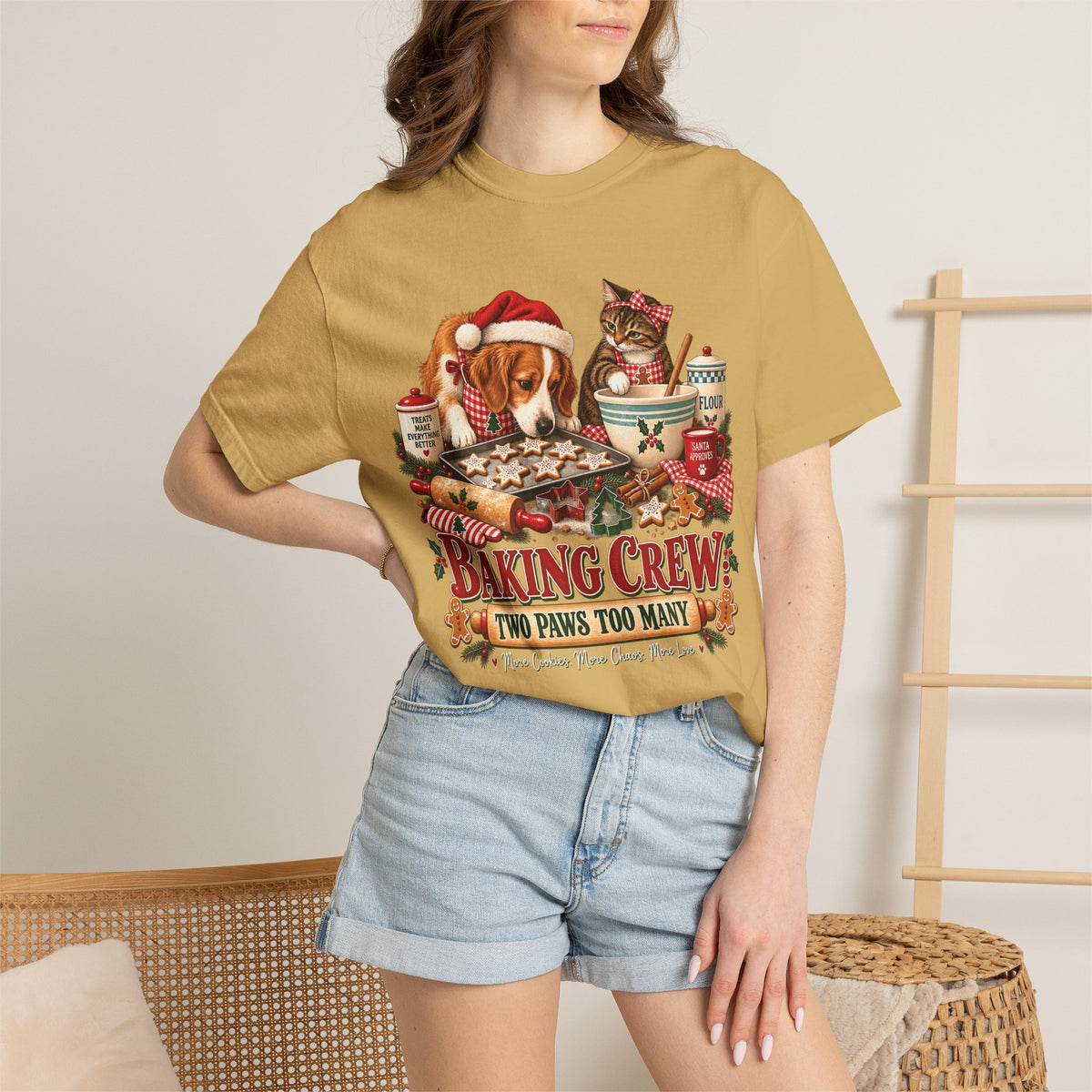 Baking Crew Two Paws Too Many T-Shirt – Funny Christmas Pet Baking Tee