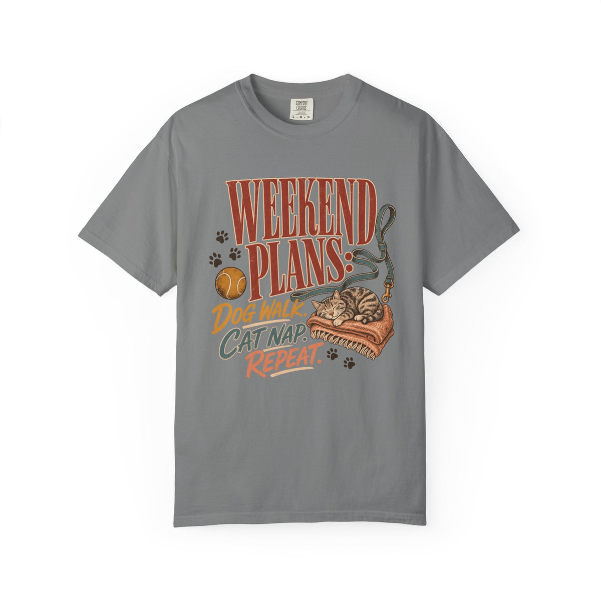 Weekend Plans Dog Walk Cat Nap Repeat T-Shirt – Funny Pet Parent Tee
