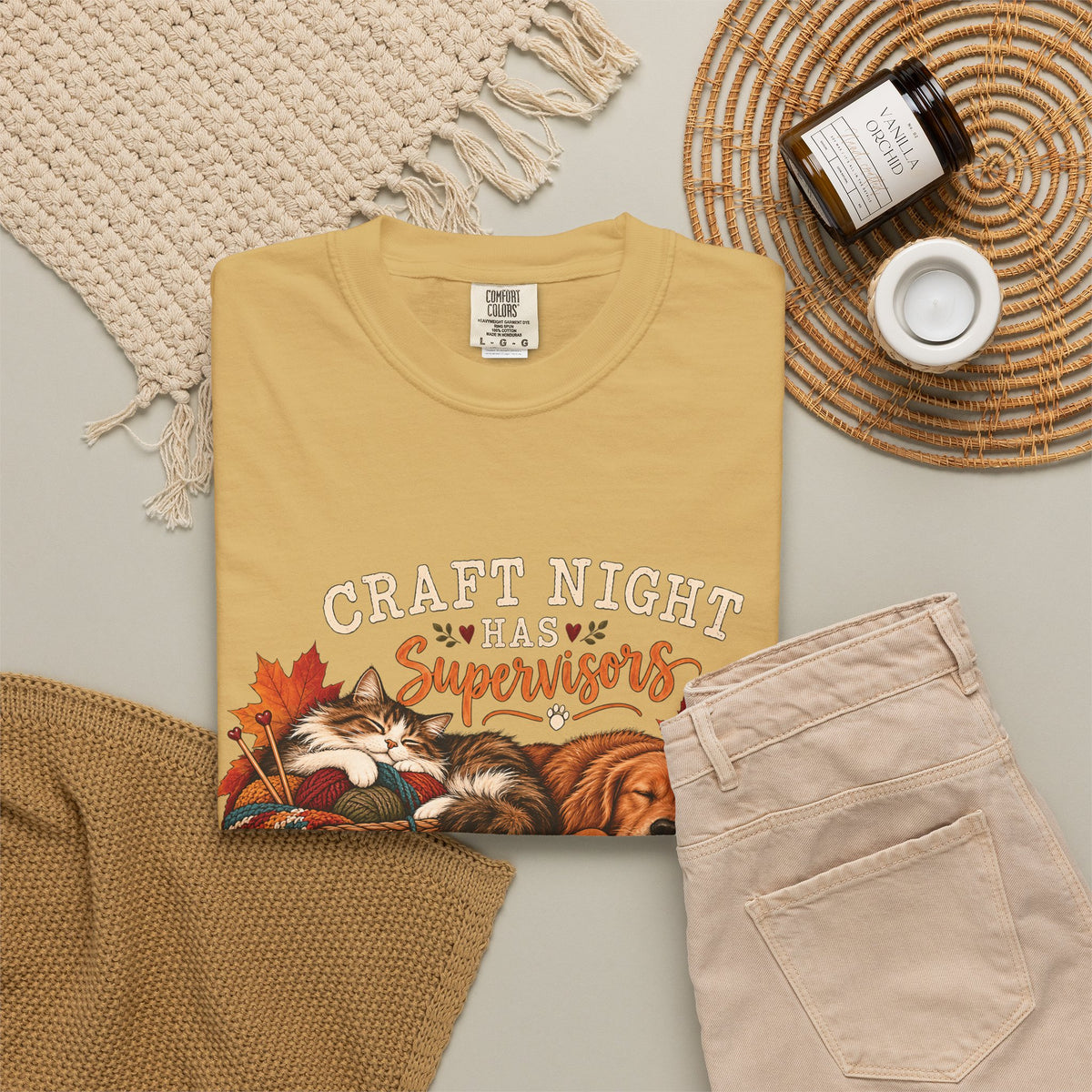 Craft Night Has Supervisors T-Shirt – Funny Dog & Cat Crafter Tee
