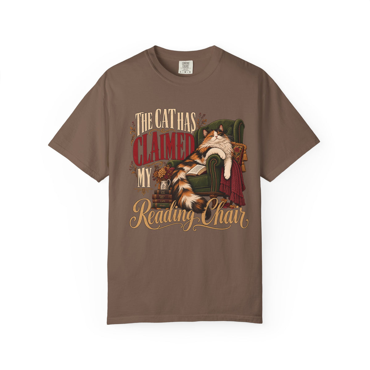 The Cat Has Claimed My Reading Chair T-Shirt – Funny Cat Book Lover Tee