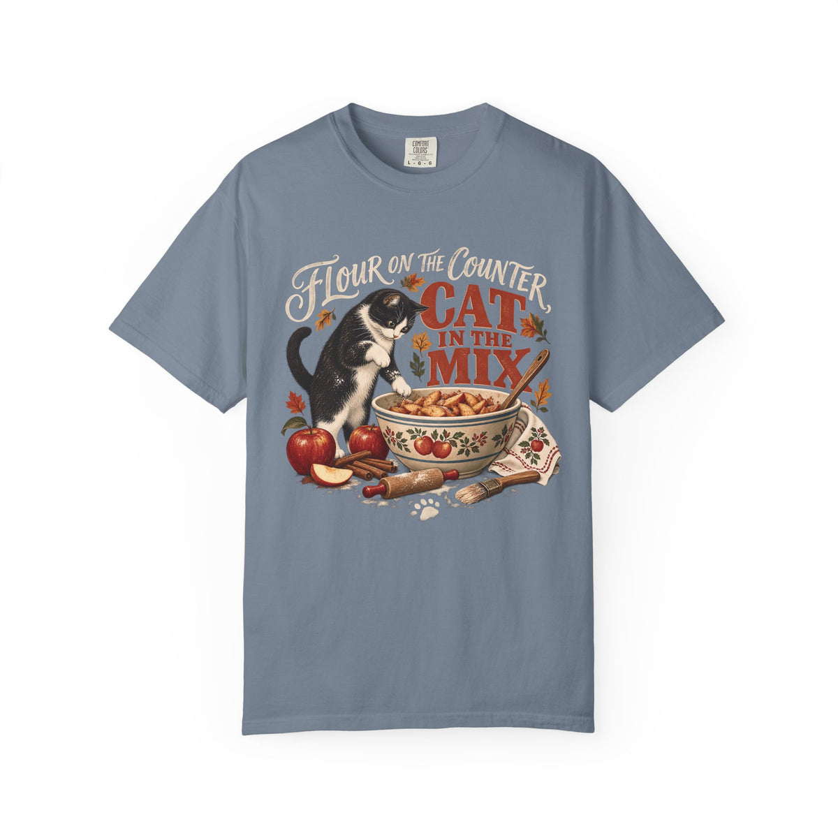 Flour on the Counter Cat in the Mix T-Shirt – Funny Baking Cat Tee