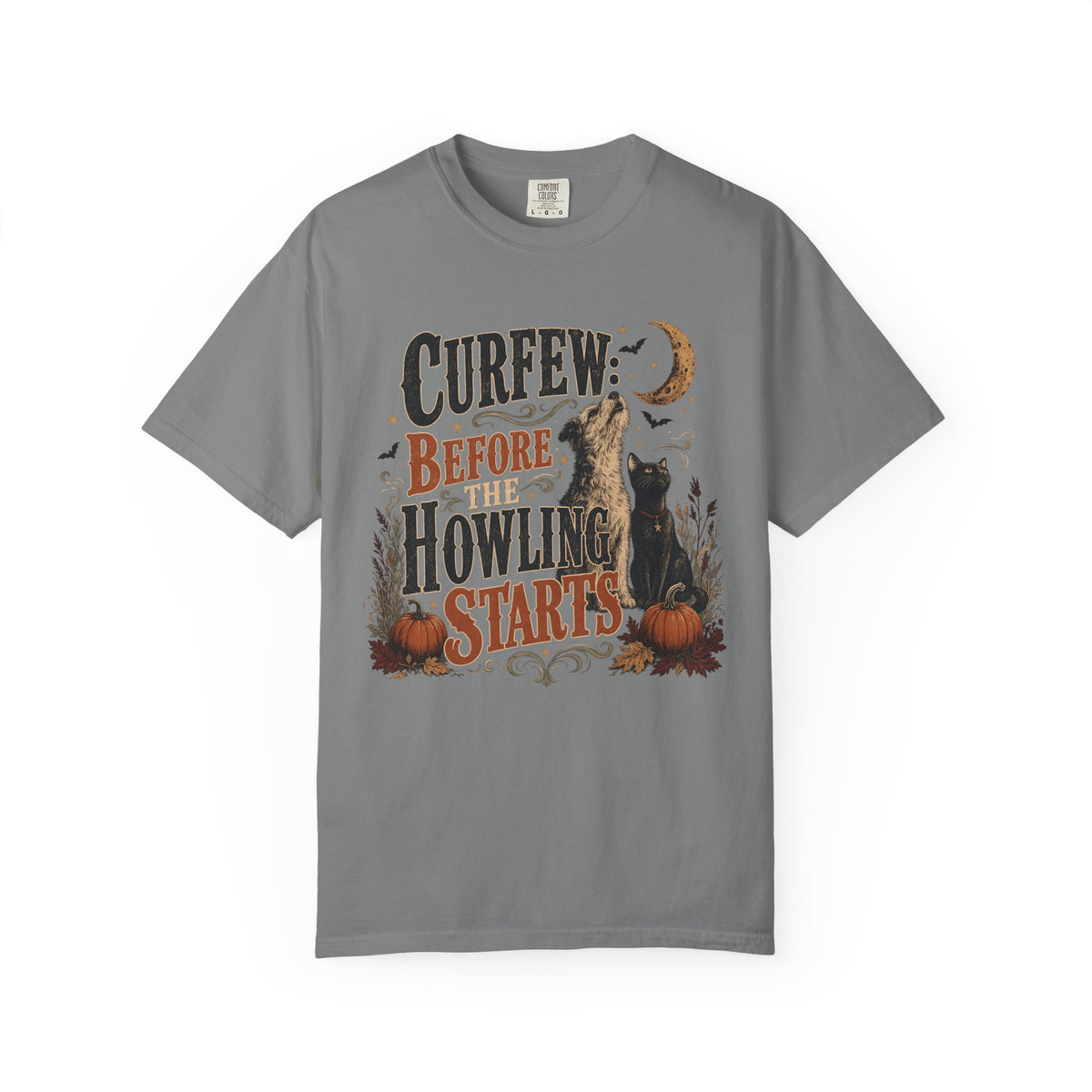 Curfew Before The Howling Starts T-Shirt – Funny Halloween Dog & Cat Tee
