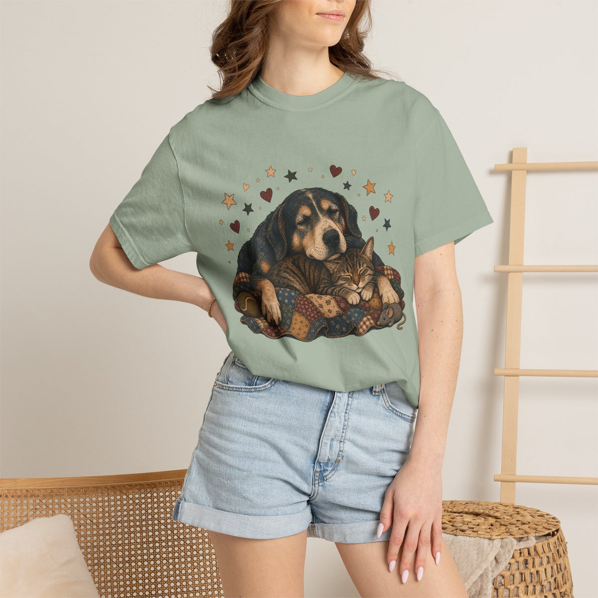 Sleeping Dog and Cat Cuddle T-Shirt – Cozy Pet Best Friends Tee