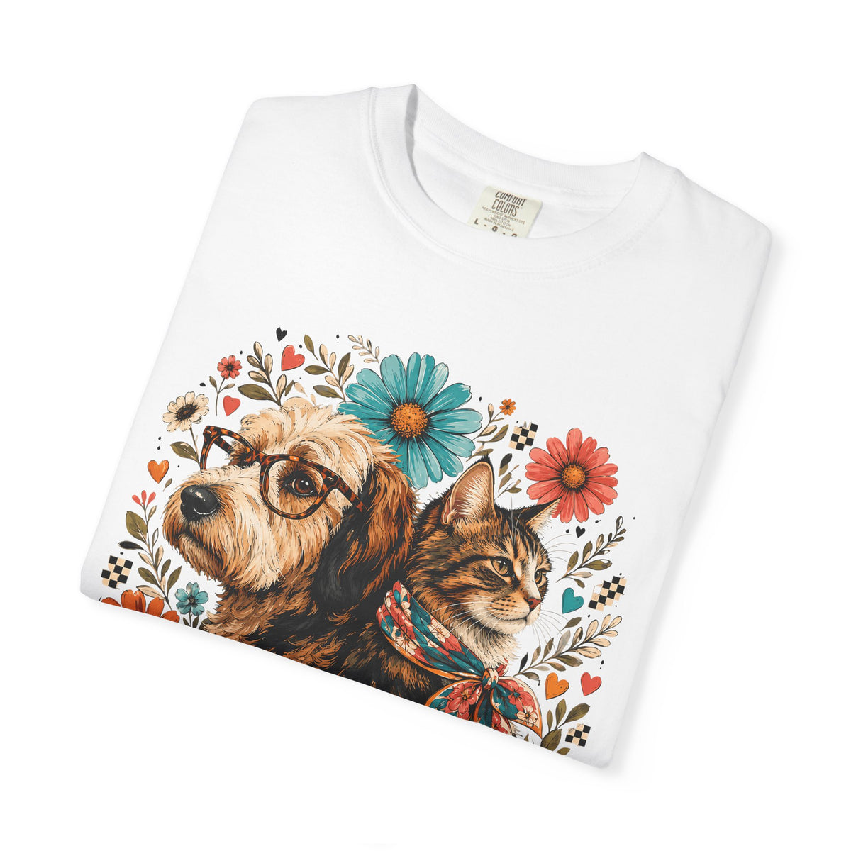 Retro Floral Dog and Cat T-Shirt – Colorful Pet Mom Graphic