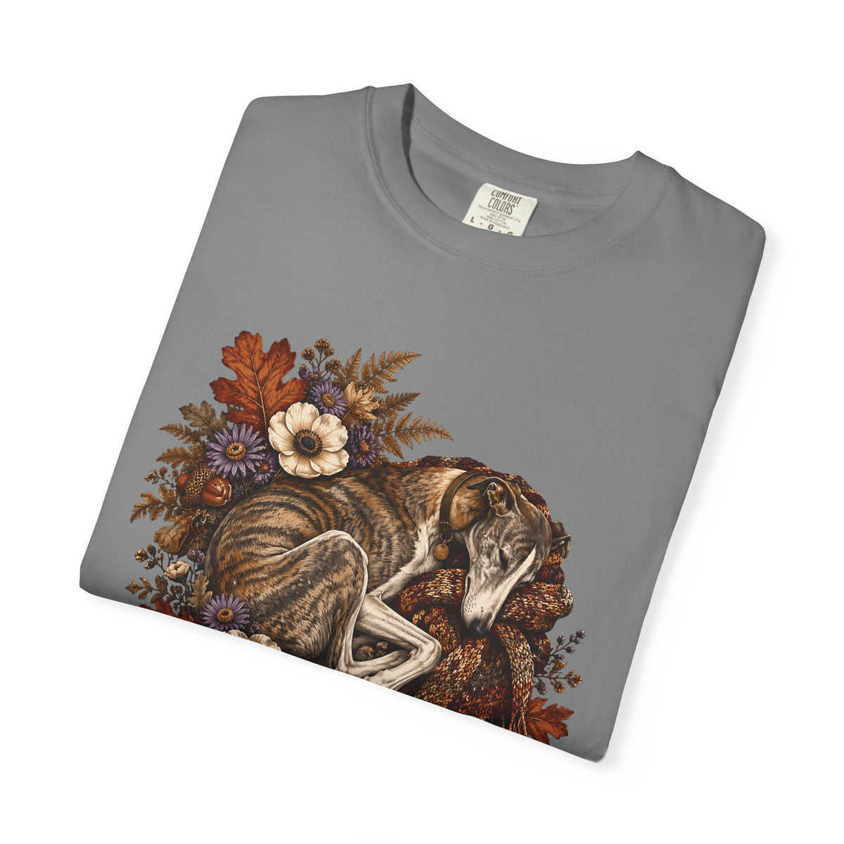 Sleeping Brindle Whippet Grey Hound T-Shirt – Vintage Autumn Sighthound Floral Tee