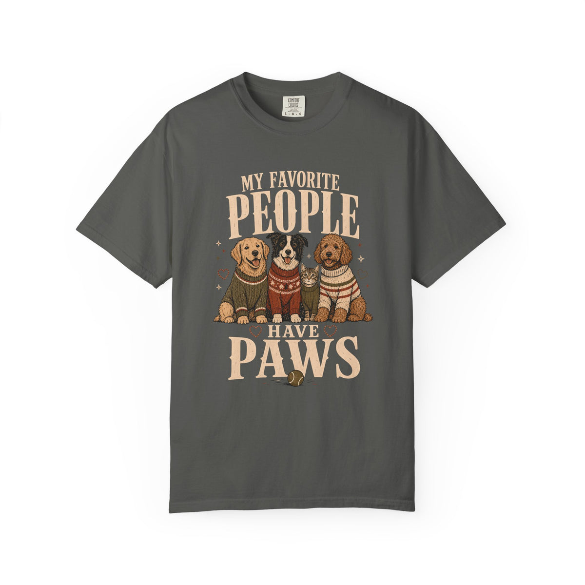 "My Favorite People Have Paws" T-Shirt – Golden Retriever, Border Collie, Cat & Doodle in Sweaters