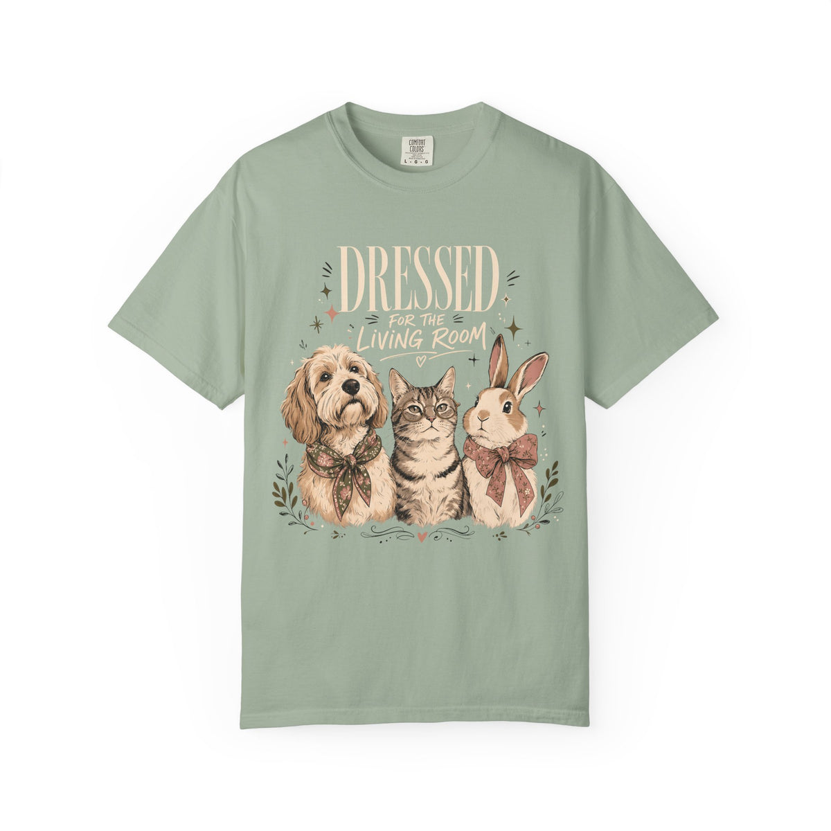 "Dressed for the Living Room" Dog, Cat & Bunny T-Shirt
