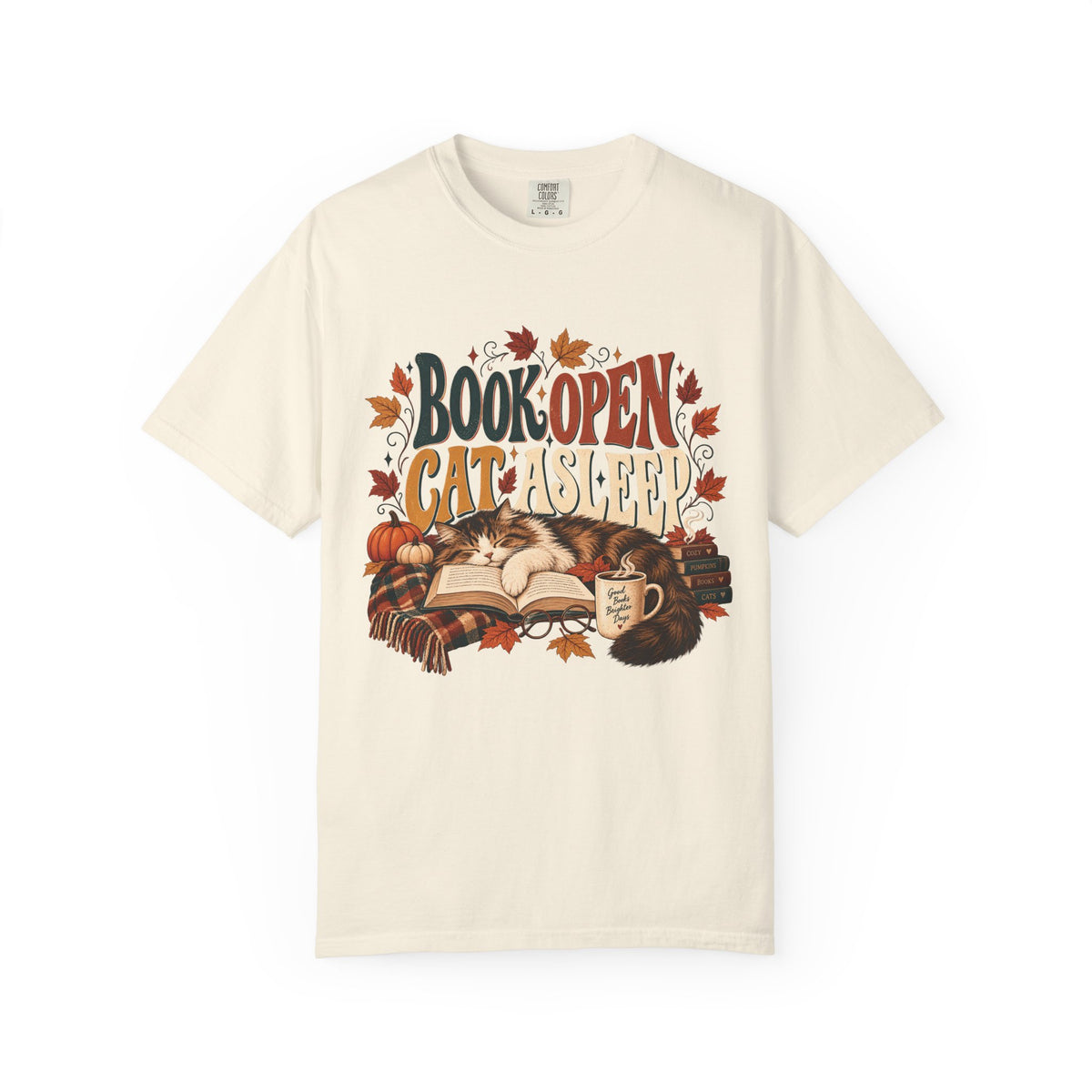 Book Open Cat Asleep T-Shirt – Cozy Cat Lover & Reader Tee