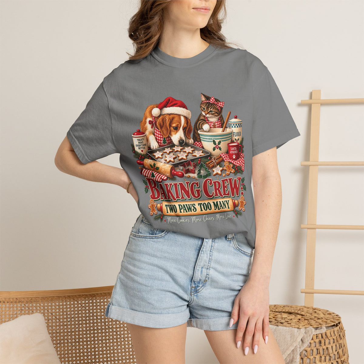 Baking Crew Two Paws Too Many T-Shirt – Funny Christmas Pet Baking Tee