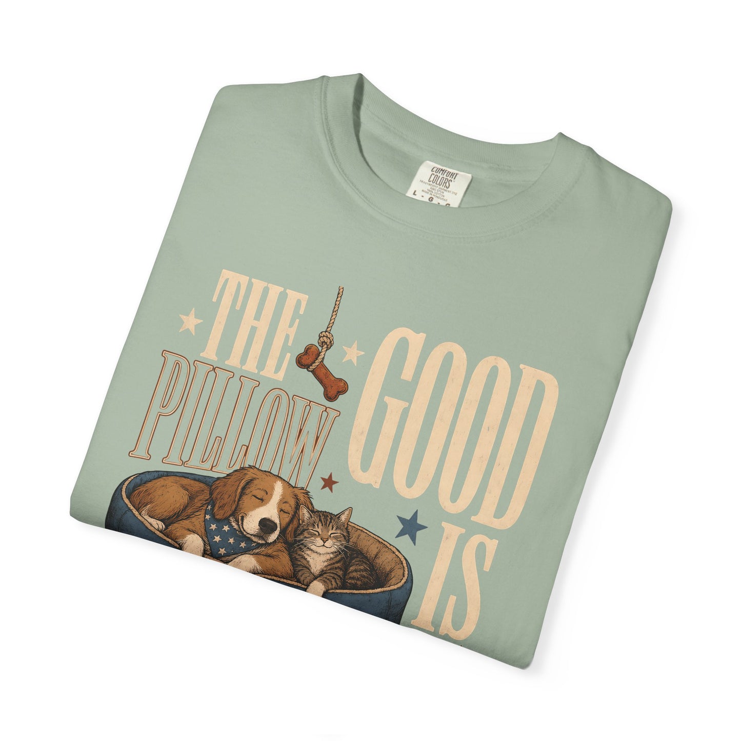 "The Good Pillow Is Taken" Funny Sleeping Dog & Cat T-Shirt