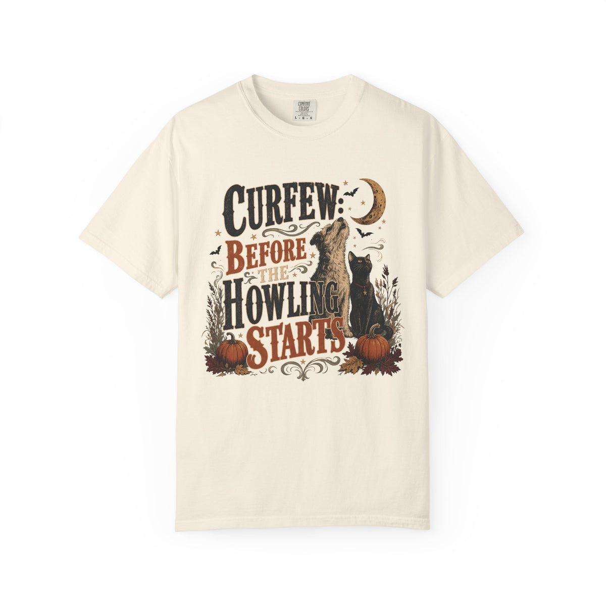 Curfew Before The Howling Starts T-Shirt – Funny Halloween Dog & Cat Tee