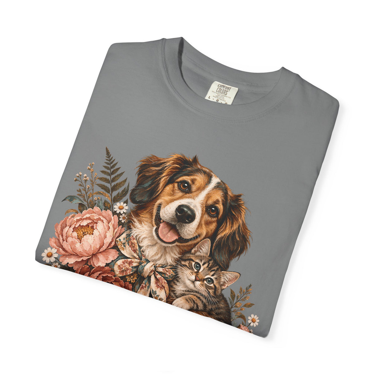 Floral Puppy & Kitten T-Shirt – Vintage Botanical Dog & Cat Lover Tee