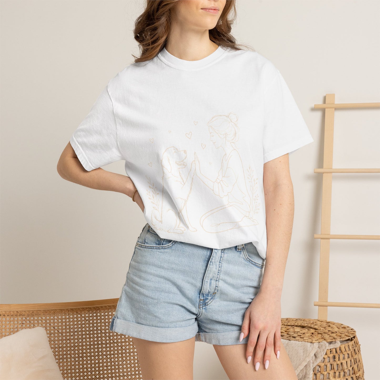 Minimalist Woman and Dog High Five - Cute Pet Lover T-Shirt