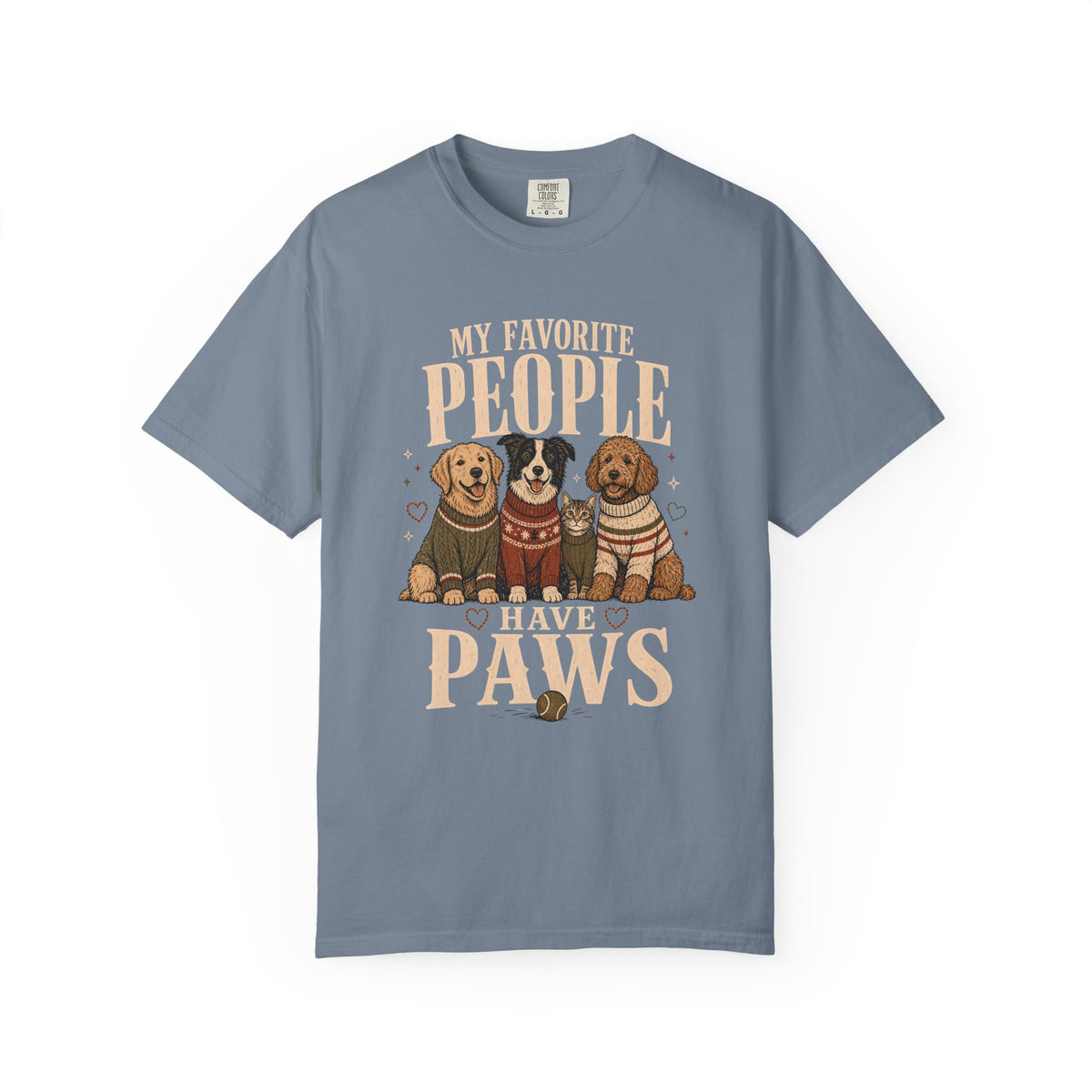 "My Favorite People Have Paws" T-Shirt – Golden Retriever, Border Collie, Cat & Doodle in Sweaters