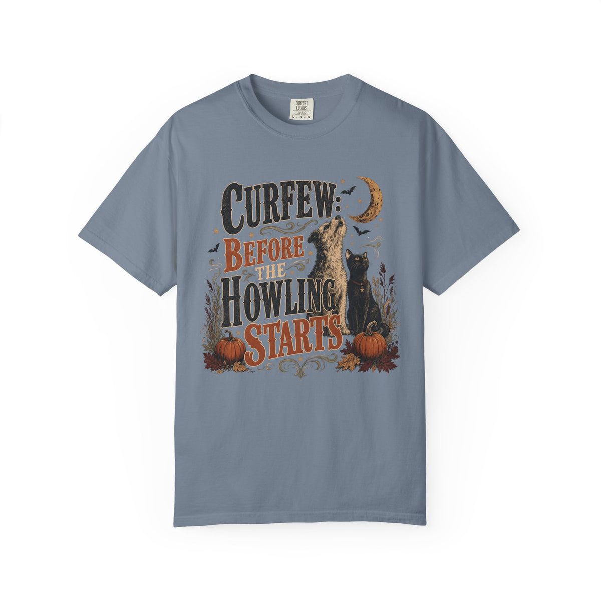 Curfew Before The Howling Starts T-Shirt – Funny Halloween Dog & Cat Tee
