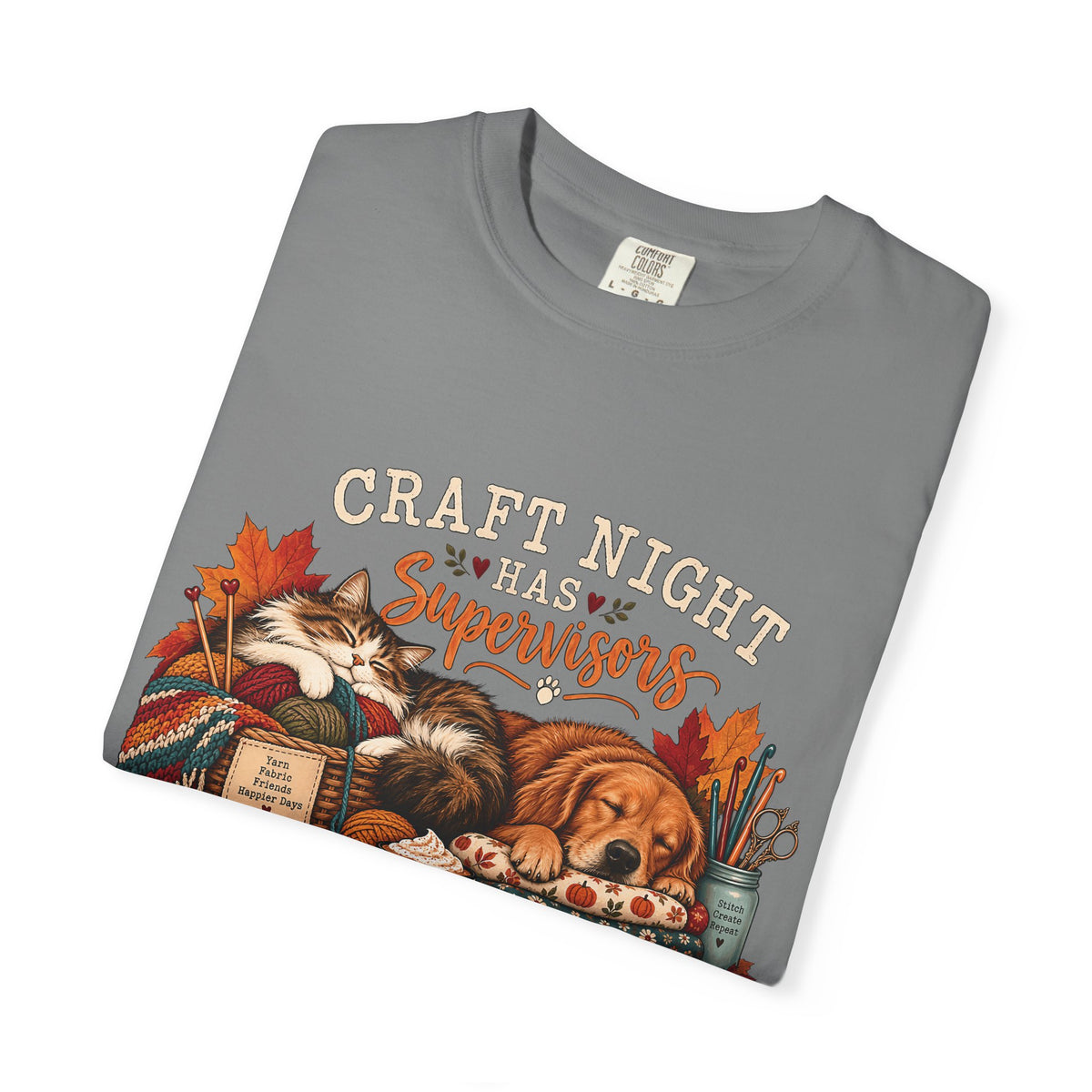 Craft Night Has Supervisors T-Shirt – Funny Dog & Cat Crafter Tee