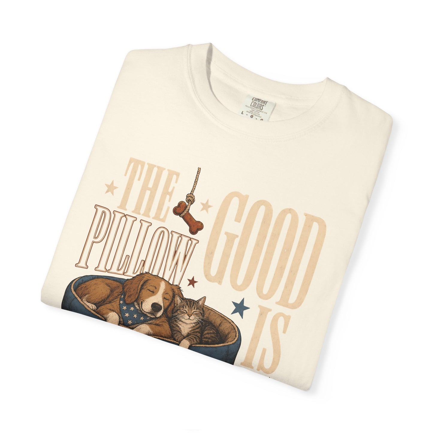 "The Good Pillow Is Taken" Funny Sleeping Dog & Cat T-Shirt