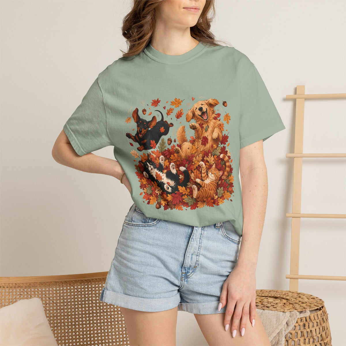 Autumn Leaves Dog & Cat T-Shirt – Cute Fall Pet Lover Graphic Tee