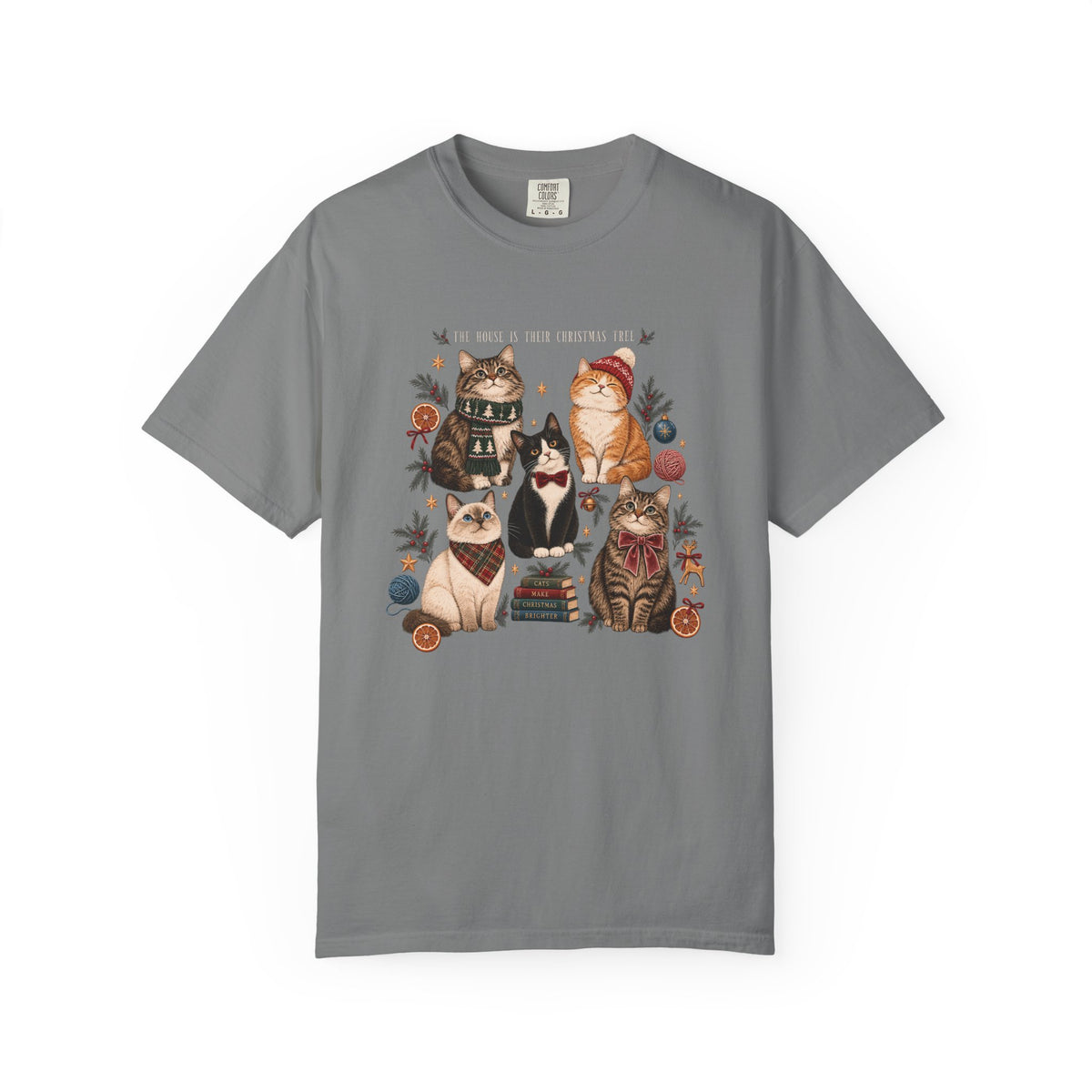 The House Is Their Christmas Tree T-Shirt – Multi-Cat Christmas Tee