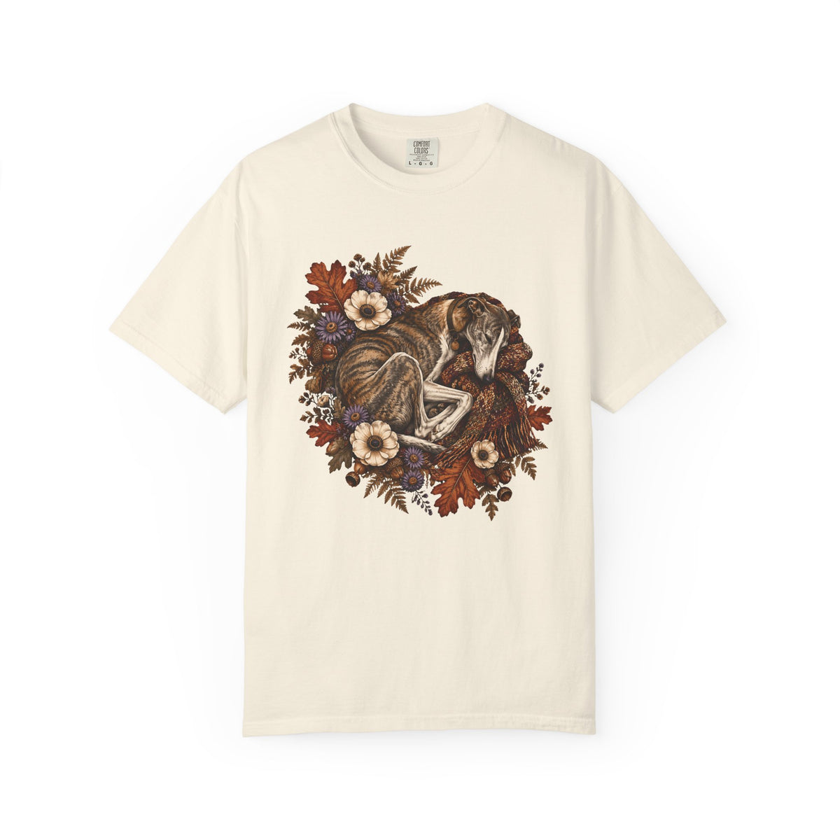 Sleeping Brindle Whippet Grey Hound T-Shirt – Vintage Autumn Sighthound Floral Tee