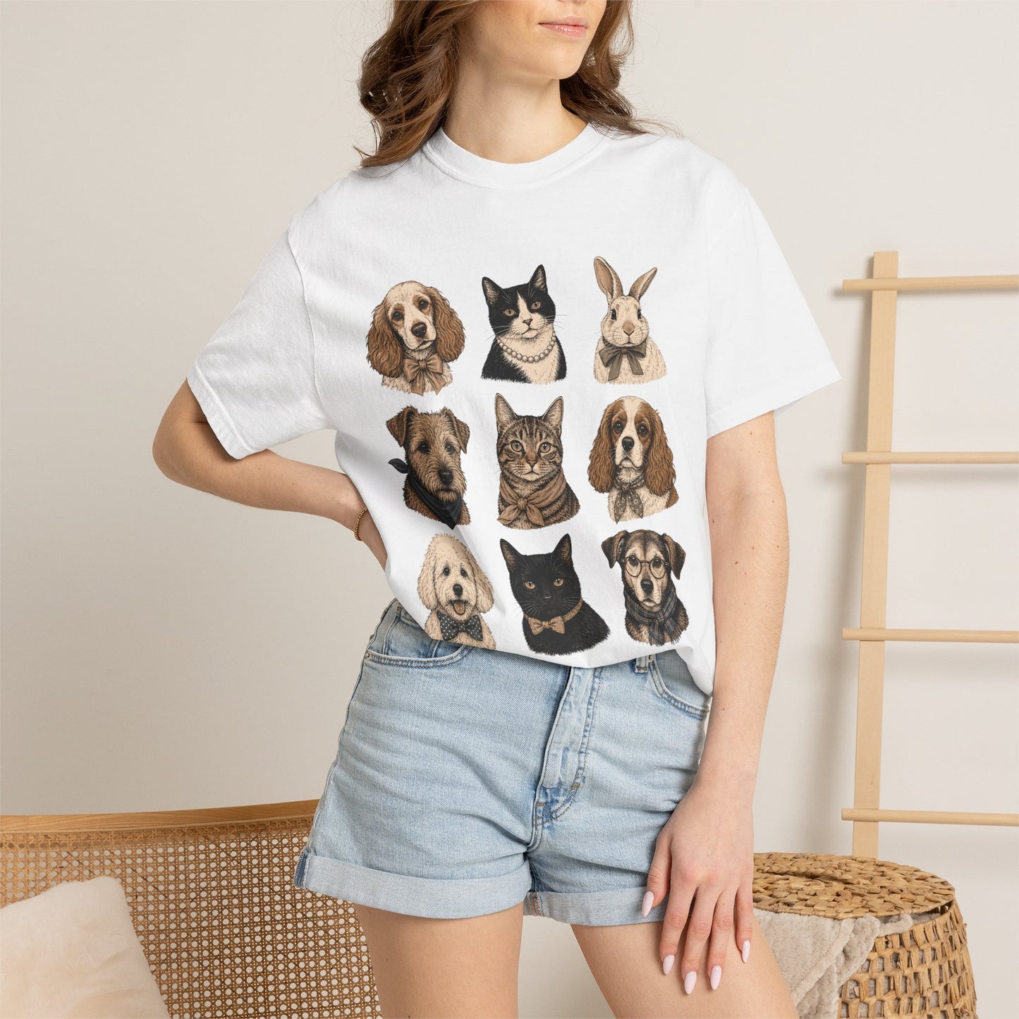 Dapper Pets Portrait Collection T-Shirt – Dogs, Cats & Bunny in Bow Ties & Bandanas