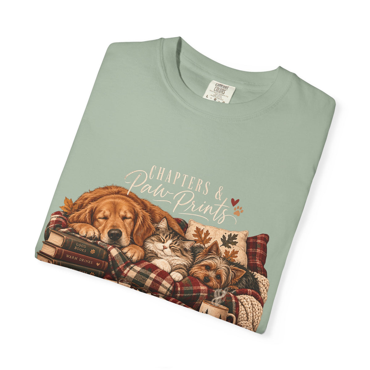 Chapters & Paw Prints T-Shirt – Cozy Book Lover Pet Parent Tee