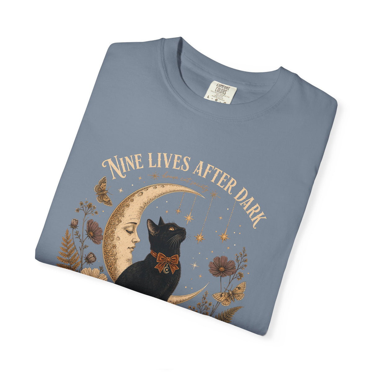 Nine Lives After Dark T-Shirt – Black Cat Celestial Moon Graphic Tee