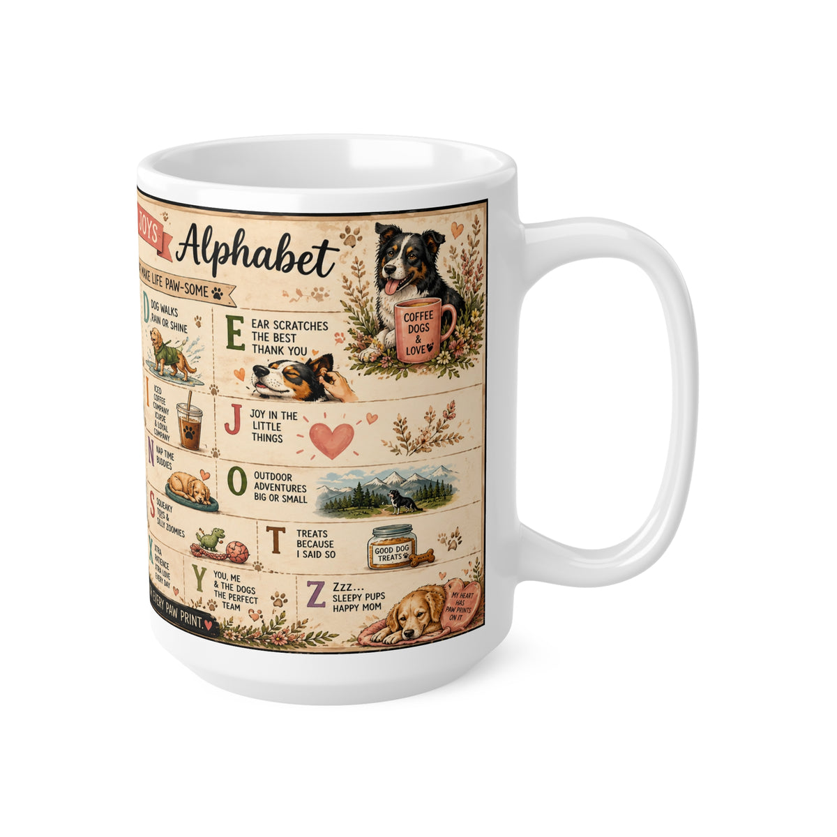Dog Mom Alphabet Ceramic Coffee Mug — Vintage Illustrated 15oz