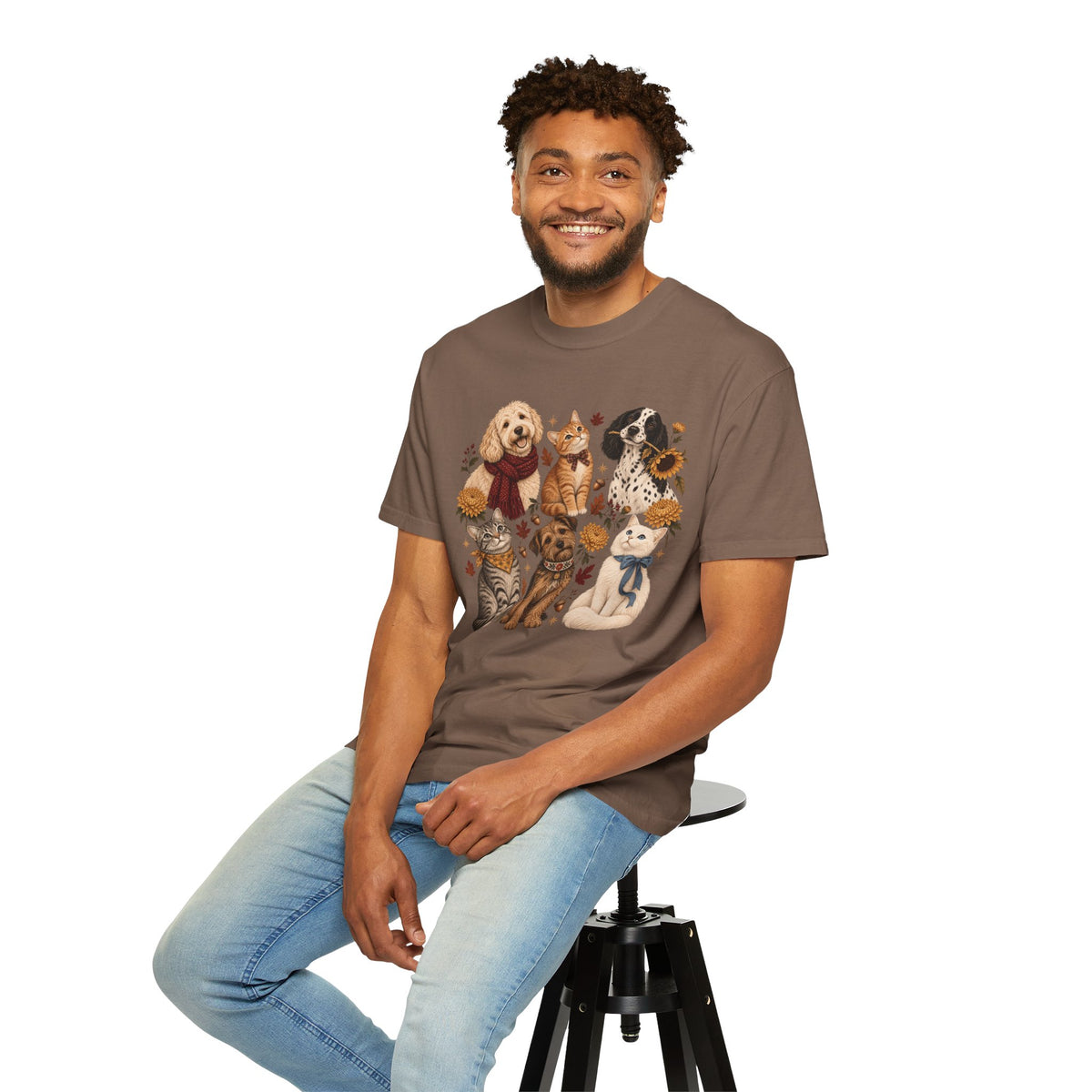 Vintage Autumn Dog & Cat T-Shirt – Six Pets Floral Graphic Tee