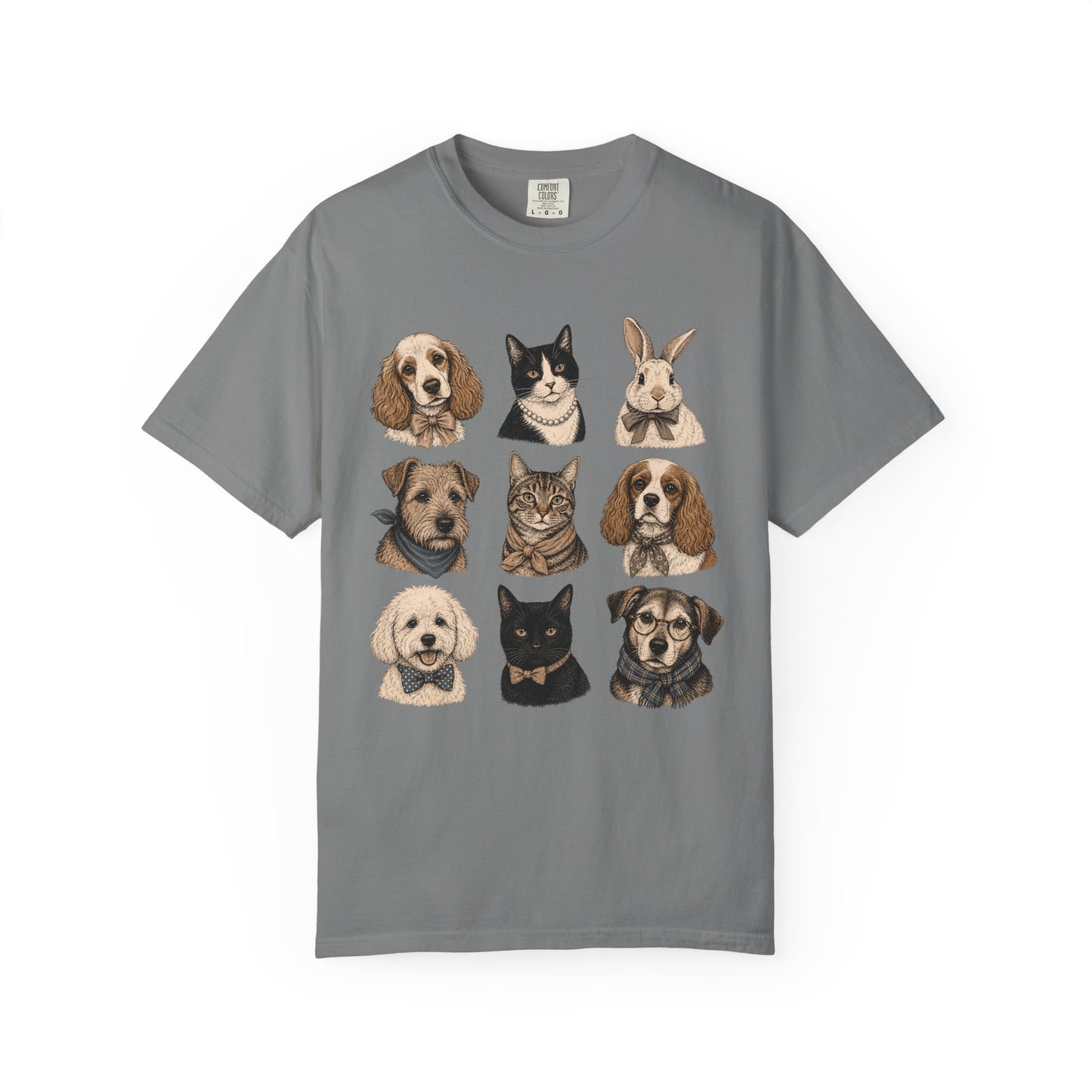 Dapper Pets Portrait Collection T-Shirt – Dogs, Cats & Bunny in Bow Ties & Bandanas