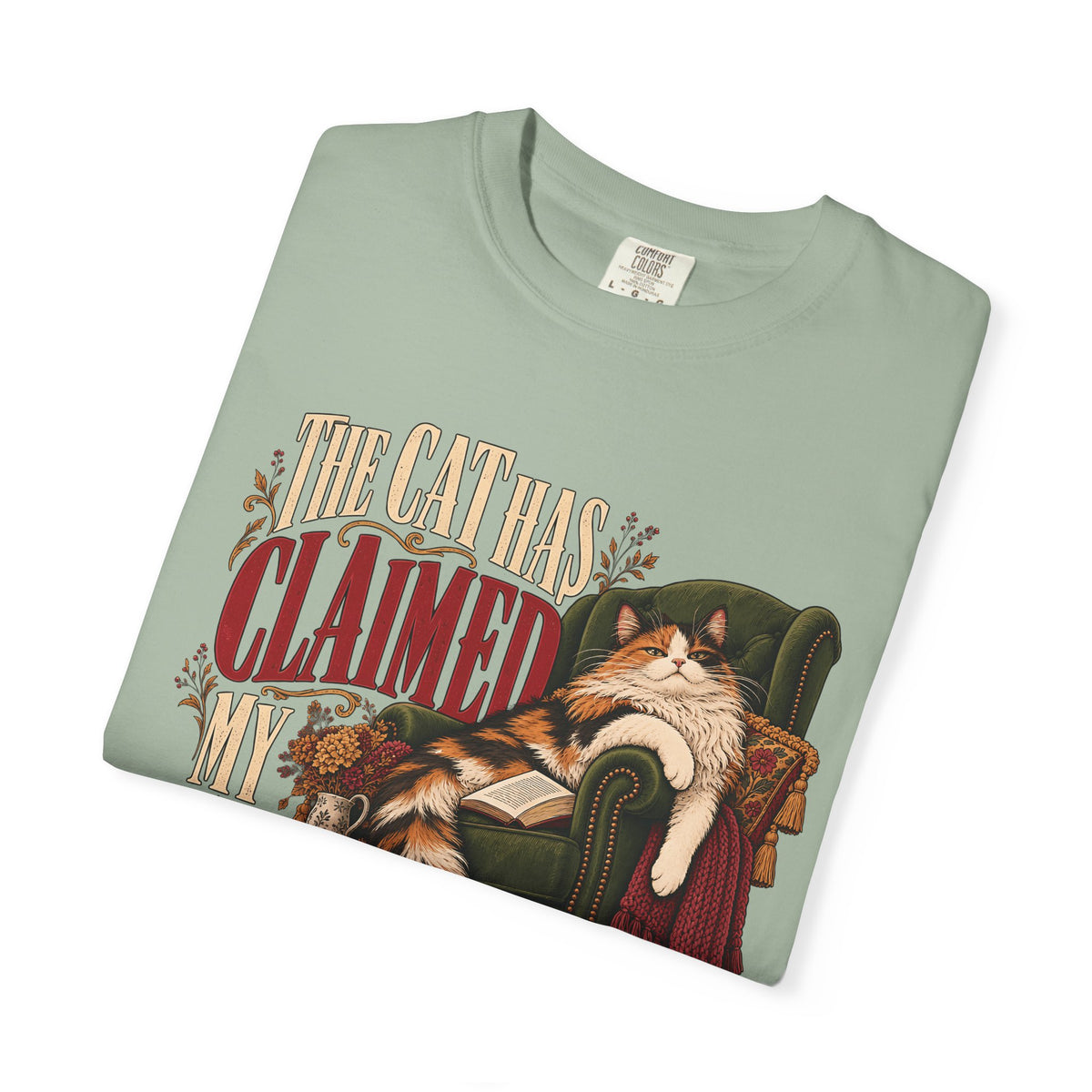 The Cat Has Claimed My Reading Chair T-Shirt – Funny Cat Book Lover Tee