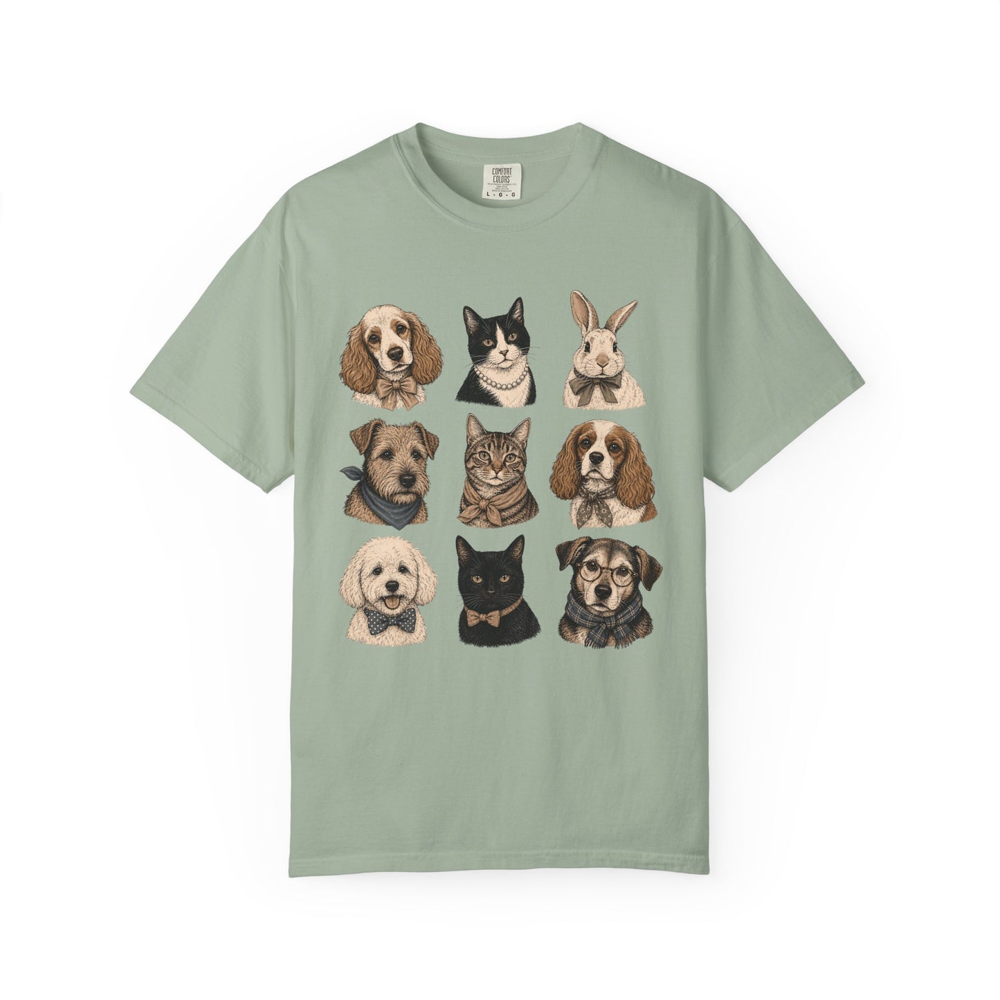 Dapper Pets Portrait Collection T-Shirt – Dogs, Cats & Bunny in Bow Ties & Bandanas